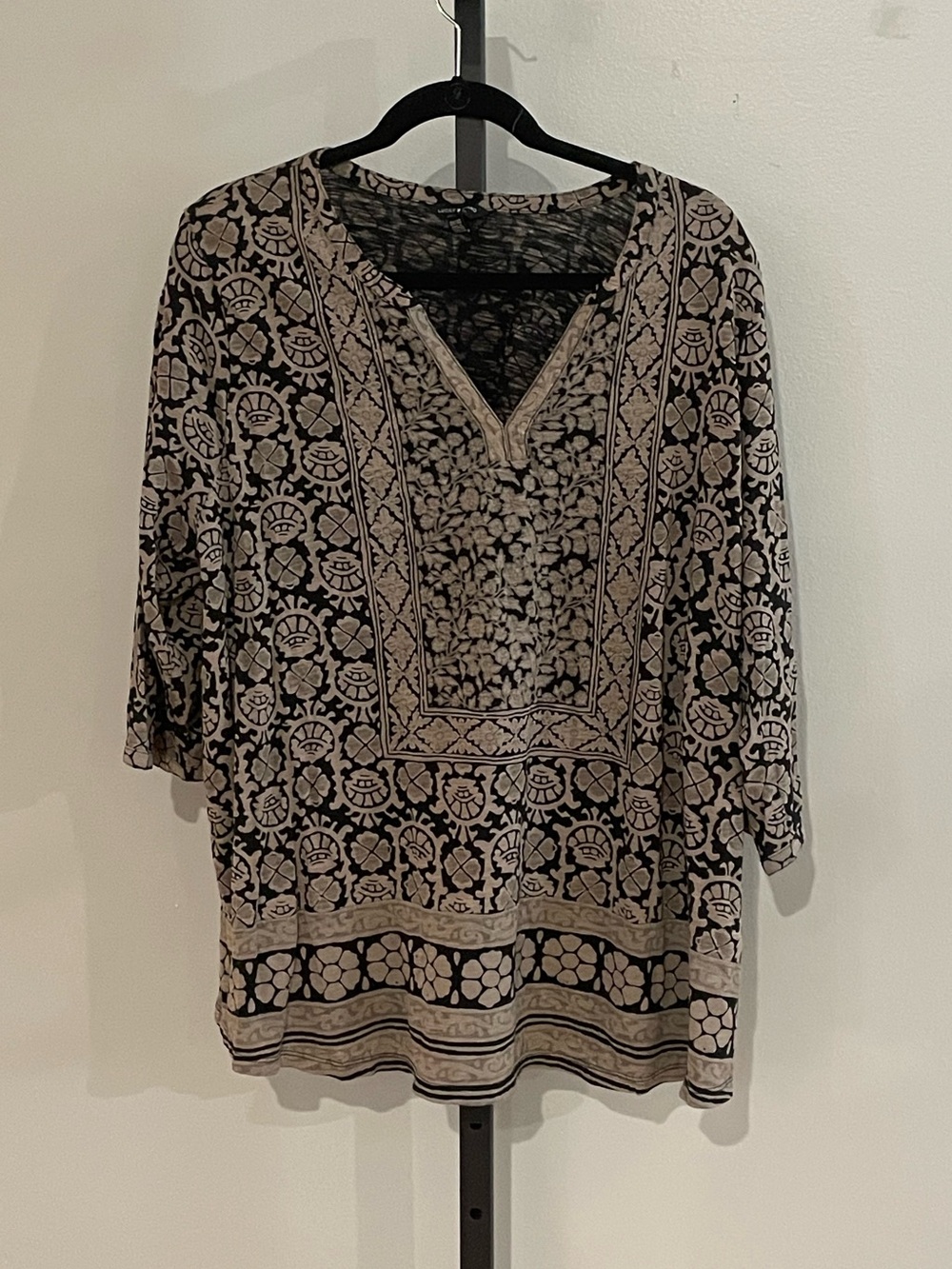 Lucky Brand 3X Boho Floral Printed Peasant Blouse Top